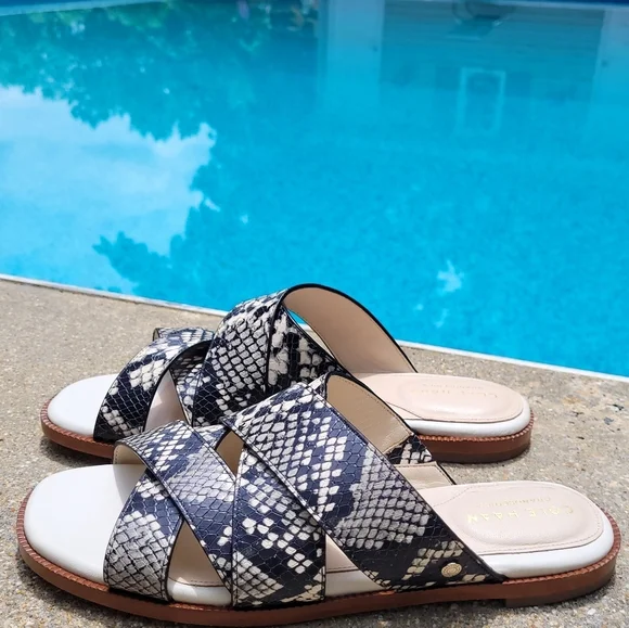 Cole Haan Winona Snakeskin-Print Leather Slide Sandals Sz 7.5 (originally $140) - Picture 1 of 4